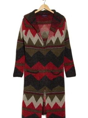 Joseph Hooded Chevron Knit Cardigan - Red, Olive, Black, Cream